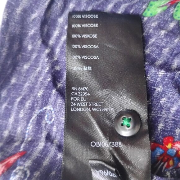 Anthropologie Blouse Womens Medium Blue Butterfly Short Sleeve Button Peplum Hem - Picture 14 of 14